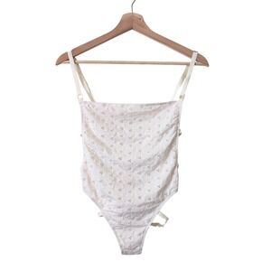 Hot As Hell HAH White Eyelet Harness Back Bodysuit Pink Lining Small